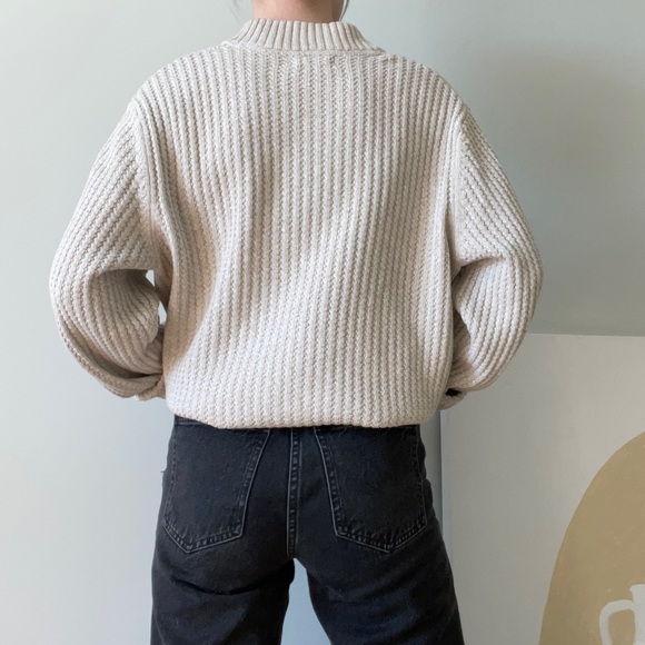 Vintage Eddie Bauer Cream Cotton Henley Sweater - Picture 3 of 4
